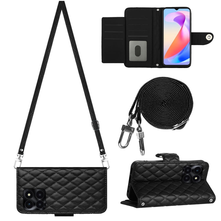 Rhombic Texture Flip Leather Phone Case with Long Lanyard, For Honor X6a, For Honor 90 Lite, For Honor 90