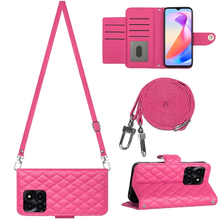 Rhombic Texture Flip Leather Phone Case with Long Lanyard, For Honor X6a, For Honor 90 Lite, For Honor 90