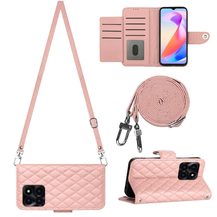 Rhombic Texture Flip Leather Phone Case with Long Lanyard, For Honor X6a, For Honor 90 Lite, For Honor 90
