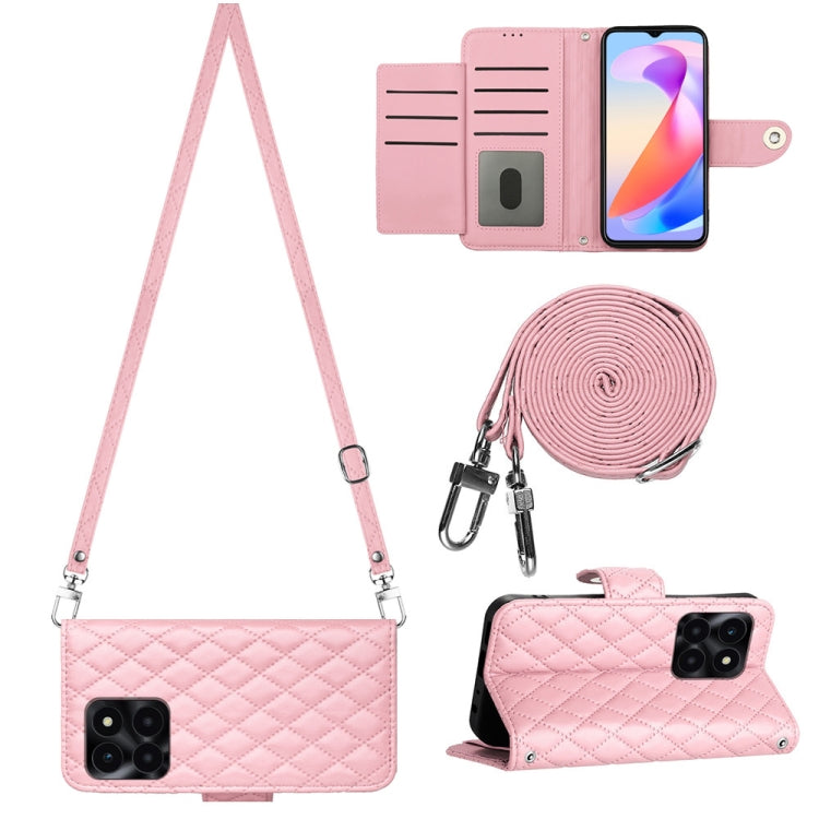Rhombic Texture Flip Leather Phone Case with Long Lanyard, For Honor X6a, For Honor 90 Lite, For Honor 90