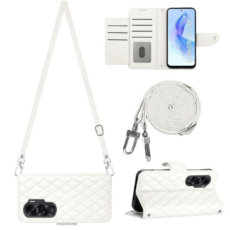 Rhombic Texture Flip Leather Phone Case with Long Lanyard, For Honor X6a, For Honor 90 Lite, For Honor 90