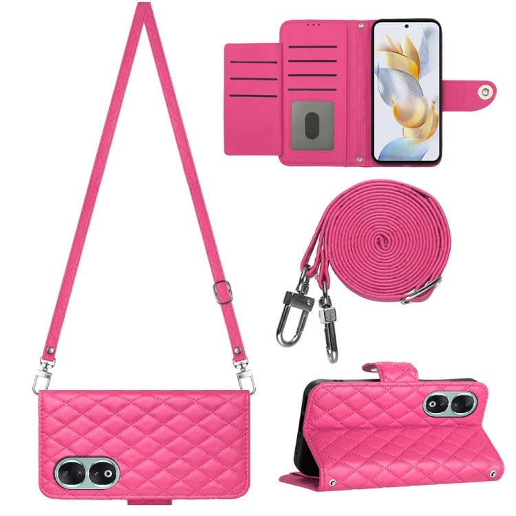 Rhombic Texture Flip Leather Phone Case with Long Lanyard, For Honor X6a, For Honor 90 Lite, For Honor 90