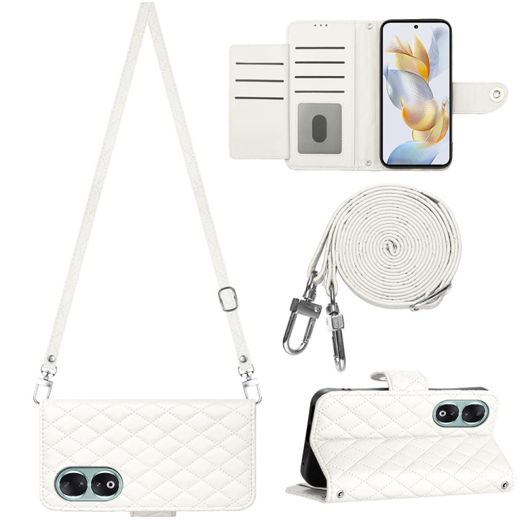 Rhombic Texture Flip Leather Phone Case with Long Lanyard, For Honor X6a, For Honor 90 Lite, For Honor 90