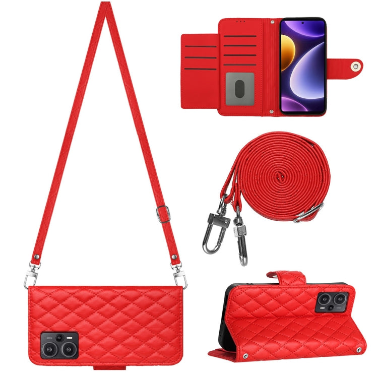 Rhombic Texture Flip Leather Phone Case with Long Lanyard, For Xiaomi Redmi 13C 4G, For Xiaomi 13T / 13T Pro, For Xiaomi Poco F5 / Redmi Note 12 Turbo, For Xiaomi Poco F5 Pro / Redmi K60, For Xiaomi Redmi Note 12S 4G Global                             ...