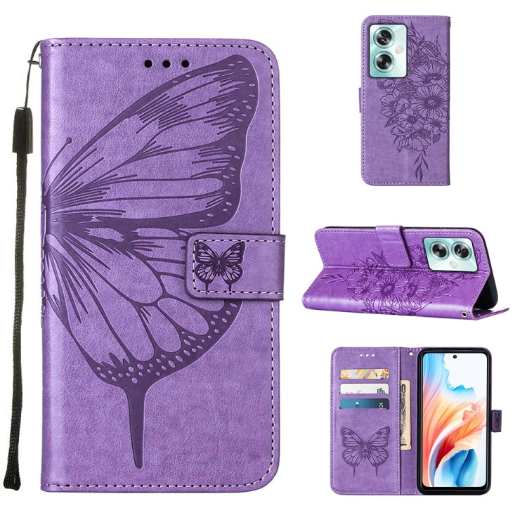 Embossed Butterfly Leather Phone Case, For OPPO A74 4G / F19 / F19s, For OPPO A95 4G Global / Reno6 Lite, For OPPO A15 / A15s / A35 2021, For OPPO A92s, For OPPO A79 5G, For OPPO A79 5G Global