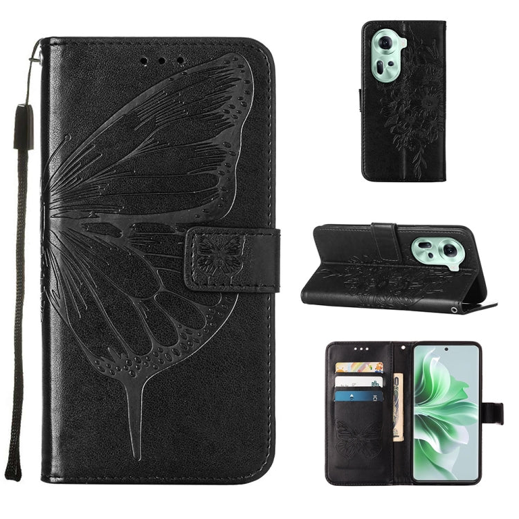 Embossed Butterfly Leather Phone Case, For OPPO A3 Pro 5G Global, For OPPO F25 Pro 5G India, For OPPO Reno 11F 5G Global, For OPPO Find X7, For OPPO Reno11 5G Global, For OPPO Reno11 Pro 5G Global
