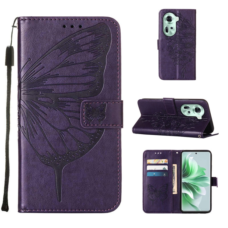 Embossed Butterfly Leather Phone Case, For OPPO A3 Pro 5G Global, For OPPO F25 Pro 5G India, For OPPO Reno 11F 5G Global, For OPPO Find X7, For OPPO Reno11 5G Global, For OPPO Reno11 Pro 5G Global