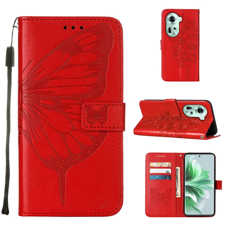Embossed Butterfly Leather Phone Case, For OPPO A3 Pro 5G Global, For OPPO F25 Pro 5G India, For OPPO Reno 11F 5G Global, For OPPO Find X7, For OPPO Reno11 5G Global, For OPPO Reno11 Pro 5G Global