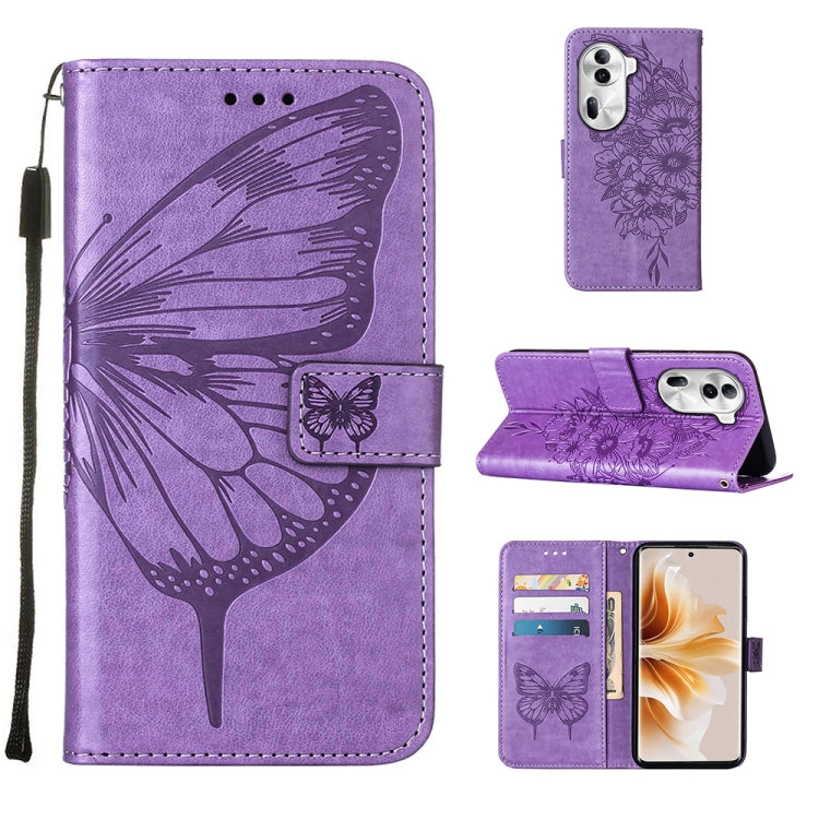 Embossed Butterfly Leather Phone Case, For OPPO A3 Pro 5G Global, For OPPO F25 Pro 5G India, For OPPO Reno 11F 5G Global, For OPPO Find X7, For OPPO Reno11 5G Global, For OPPO Reno11 Pro 5G Global