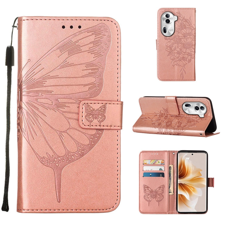 Embossed Butterfly Leather Phone Case, For OPPO A3 Pro 5G Global, For OPPO F25 Pro 5G India, For OPPO Reno 11F 5G Global, For OPPO Find X7, For OPPO Reno11 5G Global, For OPPO Reno11 Pro 5G Global
