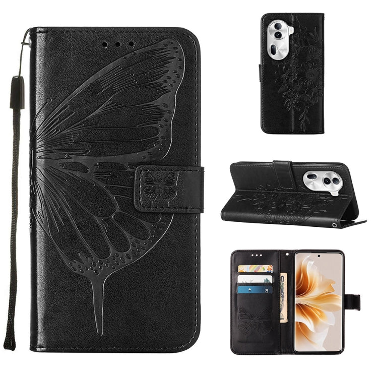 Embossed Butterfly Leather Phone Case, For OPPO A3 Pro 5G Global, For OPPO F25 Pro 5G India, For OPPO Reno 11F 5G Global, For OPPO Find X7, For OPPO Reno11 5G Global, For OPPO Reno11 Pro 5G Global