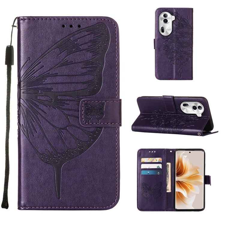 Embossed Butterfly Leather Phone Case, For OPPO A3 Pro 5G Global, For OPPO F25 Pro 5G India, For OPPO Reno 11F 5G Global, For OPPO Find X7, For OPPO Reno11 5G Global, For OPPO Reno11 Pro 5G Global