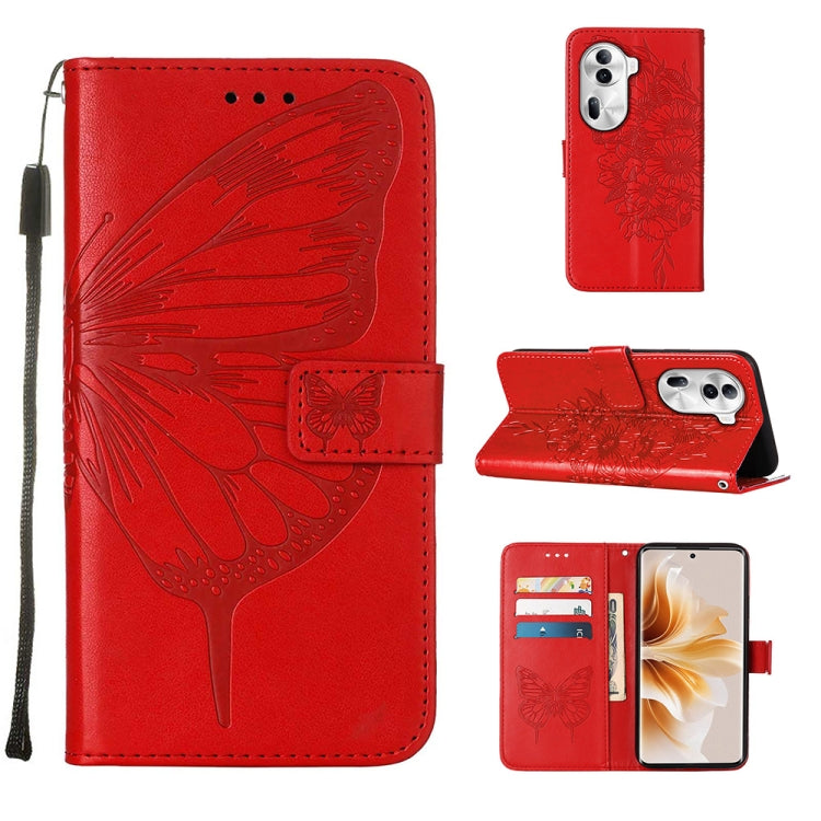 Embossed Butterfly Leather Phone Case, For OPPO A3 Pro 5G Global, For OPPO F25 Pro 5G India, For OPPO Reno 11F 5G Global, For OPPO Find X7, For OPPO Reno11 5G Global, For OPPO Reno11 Pro 5G Global