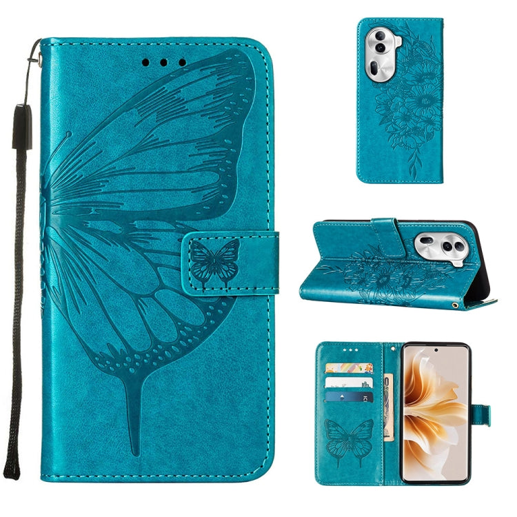Embossed Butterfly Leather Phone Case, For OPPO A3 Pro 5G Global, For OPPO F25 Pro 5G India, For OPPO Reno 11F 5G Global, For OPPO Find X7, For OPPO Reno11 5G Global, For OPPO Reno11 Pro 5G Global