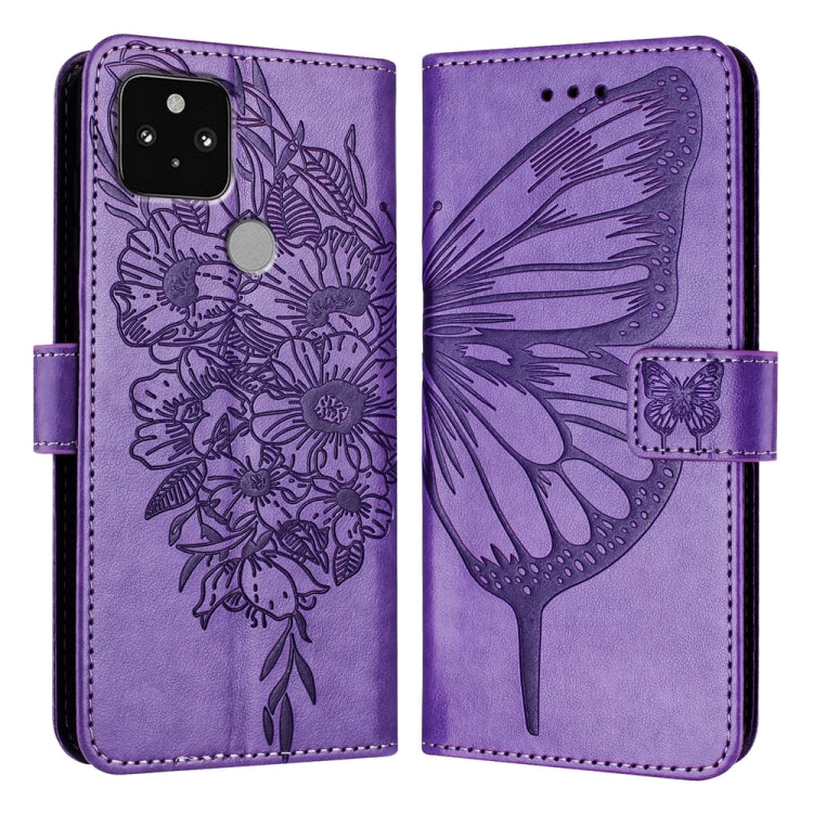 Embossed Butterfly Leather Phone Case, For Google Pixel 5 XL / Pixel 4a 5G, For Google Pixel 5