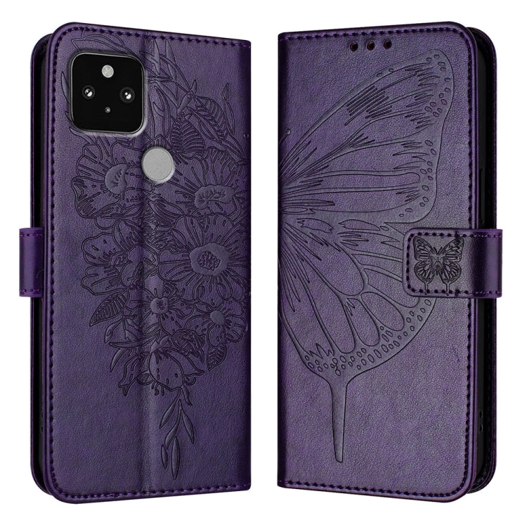 Embossed Butterfly Leather Phone Case, For Google Pixel 5 XL / Pixel 4a 5G, For Google Pixel 5