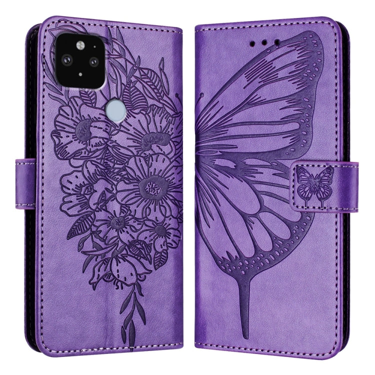 Embossed Butterfly Leather Phone Case, For Google Pixel 5 XL / Pixel 4a 5G, For Google Pixel 5