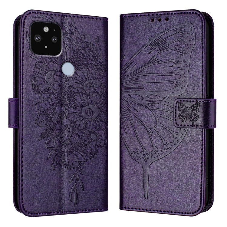 Embossed Butterfly Leather Phone Case, For Google Pixel 5 XL / Pixel 4a 5G, For Google Pixel 5
