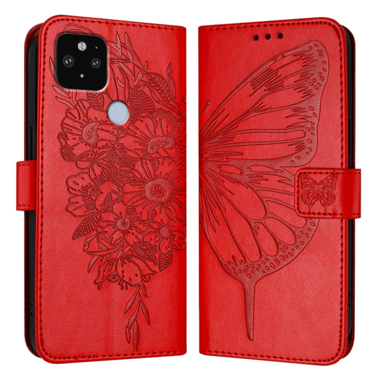 Embossed Butterfly Leather Phone Case, For Google Pixel 5 XL / Pixel 4a 5G, For Google Pixel 5
