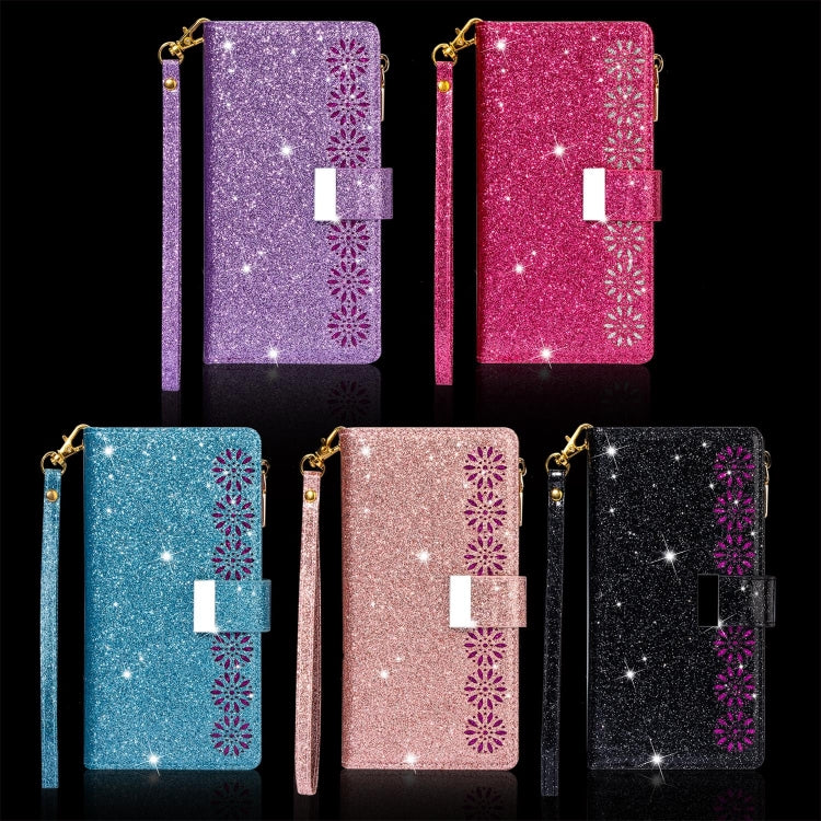 Multi-card Slots Starry Sky Laser Carving Glitter Zipper Horizontal Flip Leather Case with Holder & Wallet & Lanyard, For Samsung Galaxy S8, For Samsung Galaxy S8+, For Samsung Galaxy S9, For Samsung Galaxy S9+, For Samsung Galaxy S10                  ...