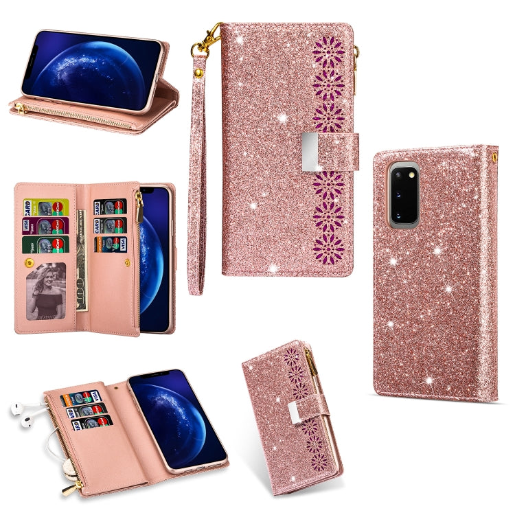 Multi-card Slots Starry Sky Laser Carving Glitter Zipper Horizontal Flip Leather Case with Holder & Wallet & Lanyard, For Samsung Galaxy S20+, For Samsung Galaxy S20 Ultra