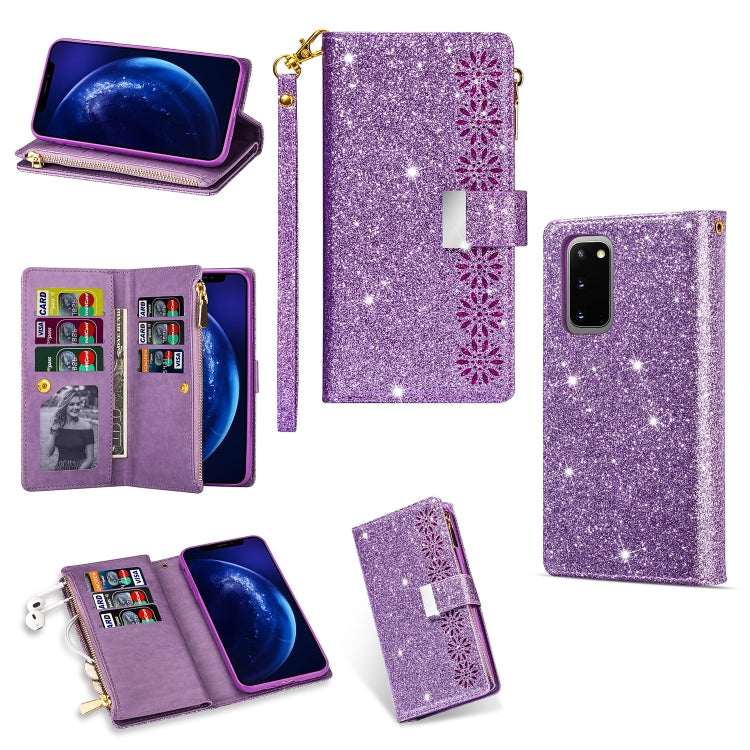 Multi-card Slots Starry Sky Laser Carving Glitter Zipper Horizontal Flip Leather Case with Holder & Wallet & Lanyard, For Samsung Galaxy S20+, For Samsung Galaxy S20 Ultra