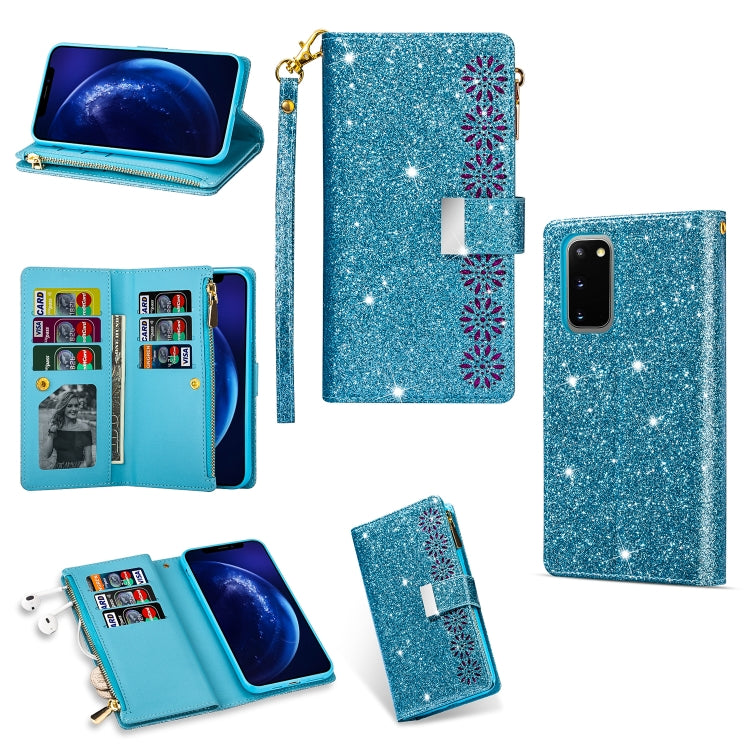 Multi-card Slots Starry Sky Laser Carving Glitter Zipper Horizontal Flip Leather Case with Holder & Wallet & Lanyard, For Samsung Galaxy S20+, For Samsung Galaxy S20 Ultra