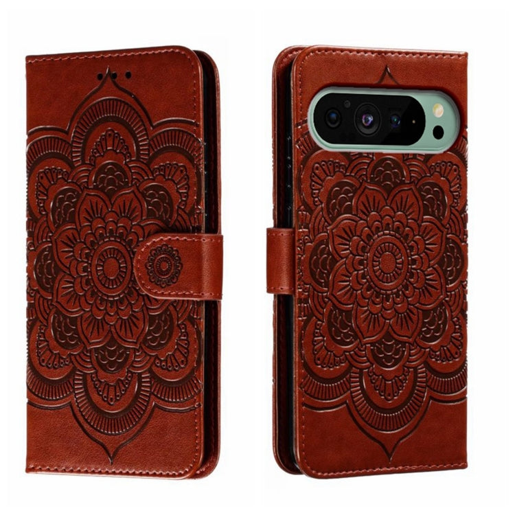Sun Mandala Embossing Pattern Phone Leather Case, For Google Pixel 9a, For Google Pixel 9 Pro, For Google Pixel 9, For Google Pixel 8A, For Google Pixel 8 Pro, For Google Pixel 8