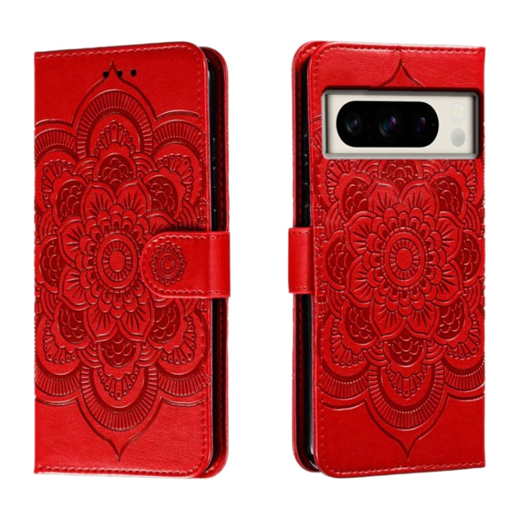 Sun Mandala Embossing Pattern Phone Leather Case, For Google Pixel 9a, For Google Pixel 9 Pro, For Google Pixel 9, For Google Pixel 8A, For Google Pixel 8 Pro, For Google Pixel 8