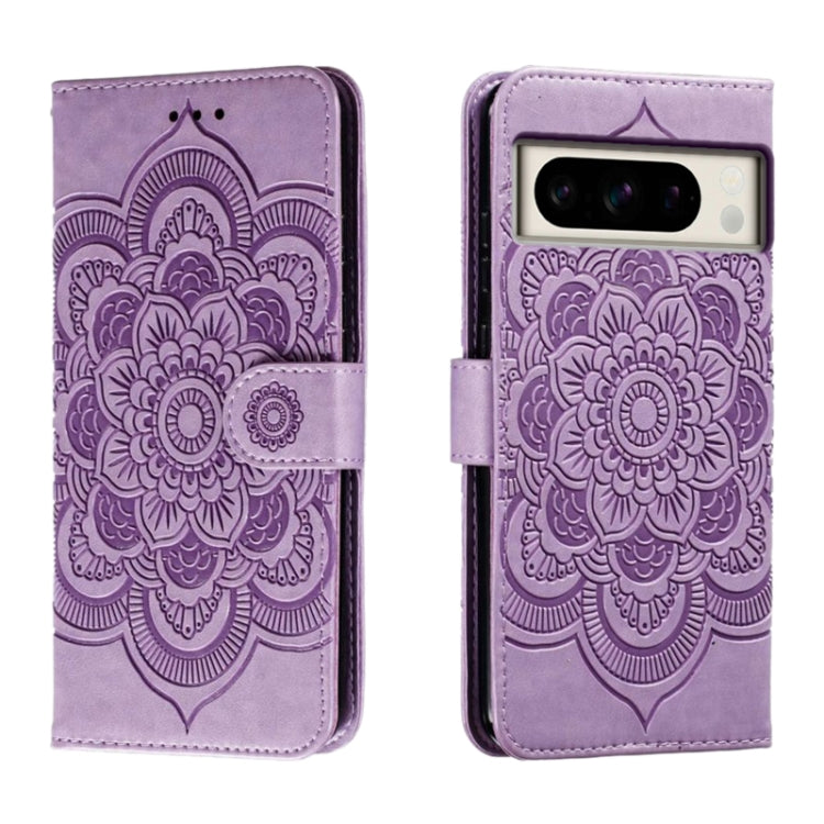 Sun Mandala Embossing Pattern Phone Leather Case, For Google Pixel 9a, For Google Pixel 9 Pro, For Google Pixel 9, For Google Pixel 8A, For Google Pixel 8 Pro, For Google Pixel 8