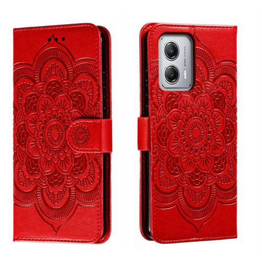 Sun Mandala Embossing Pattern Phone Leather Case, For Motorola Moto G53, For Motorola Moto E22, For Motorola Edge 2022, For Motorola Moto S30 Pro, For Motorola Moto G32, For Motorola Moto G62 5G