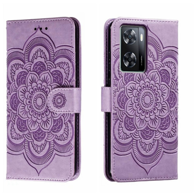 Sun Mandala Embossing Pattern Phone Leather Case, For OPPO A57 4G, For OPPO A57 5G, For OPPO A94 4G, For OPPO A94 5G, For OPPO A54 5G, For OPPO A55 5G