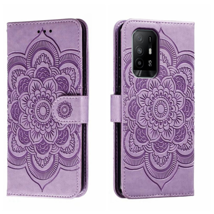 Sun Mandala Embossing Pattern Phone Leather Case, For OPPO A57 4G, For OPPO A57 5G, For OPPO A94 4G, For OPPO A94 5G, For OPPO A54 5G, For OPPO A55 5G