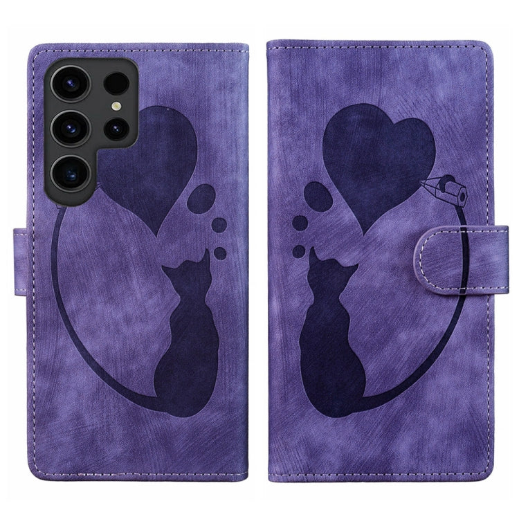 Pen Heart Cat Embossed Leather Phone Case, For Samsung Galaxy A15 5G, For Samsung Galaxy A55 5G, For Samsung Galaxy A35 5G, For Samsung Galaxy S24 Ultra 5G, For Samsung Galaxy S24+ 5G, For Samsung Galaxy S24 5G, For Samsung Galaxy A05s                 ...