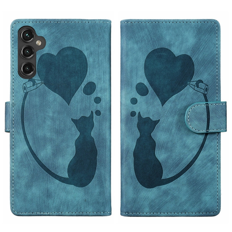 Pen Heart Cat Embossed Leather Phone Case, For Samsung Galaxy A15 5G, For Samsung Galaxy A55 5G, For Samsung Galaxy A35 5G, For Samsung Galaxy S24 Ultra 5G, For Samsung Galaxy S24+ 5G, For Samsung Galaxy S24 5G, For Samsung Galaxy A05s                 ...