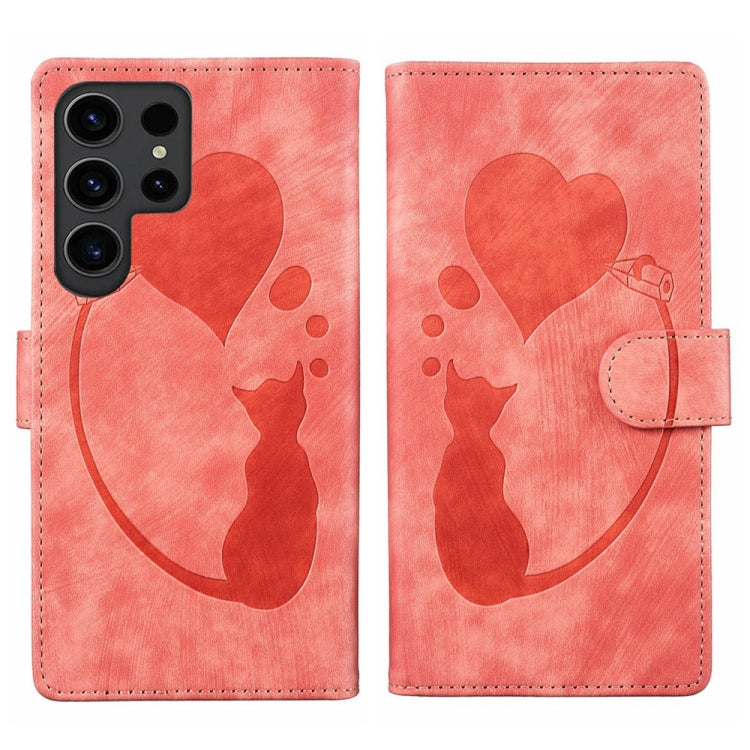 Pen Heart Cat Embossed Leather Phone Case, For Samsung Galaxy S23 FE 5G, For Samsung Galaxy A24 4G, For Samsung Galaxy A23 5G, For Samsung Galaxy A34 5G, For Samsung Galaxy A54 5G, For Samsung Galaxy S23 Ultra 5G, For Samsung Galaxy S23+ 5G            ...