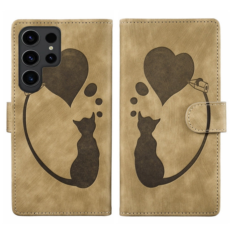 Pen Heart Cat Embossed Leather Phone Case, For Samsung Galaxy S23 FE 5G, For Samsung Galaxy A24 4G, For Samsung Galaxy A23 5G, For Samsung Galaxy A34 5G, For Samsung Galaxy A54 5G, For Samsung Galaxy S23 Ultra 5G, For Samsung Galaxy S23+ 5G            ...