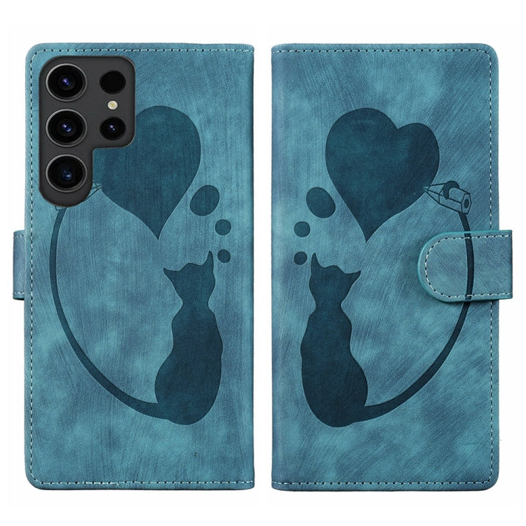 Pen Heart Cat Embossed Leather Phone Case, For Samsung Galaxy S23 FE 5G, For Samsung Galaxy A24 4G, For Samsung Galaxy A23 5G, For Samsung Galaxy A34 5G, For Samsung Galaxy A54 5G, For Samsung Galaxy S23 Ultra 5G, For Samsung Galaxy S23+ 5G            ...