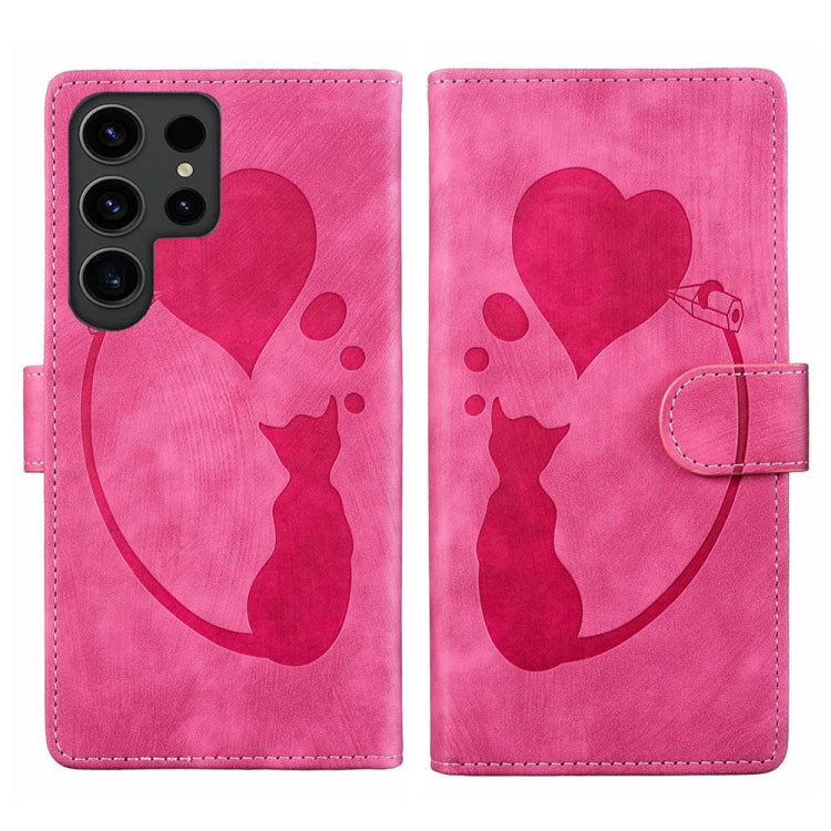Pen Heart Cat Embossed Leather Phone Case, For Samsung Galaxy S23 FE 5G, For Samsung Galaxy A24 4G, For Samsung Galaxy A23 5G, For Samsung Galaxy A34 5G, For Samsung Galaxy A54 5G, For Samsung Galaxy S23 Ultra 5G, For Samsung Galaxy S23+ 5G            ...