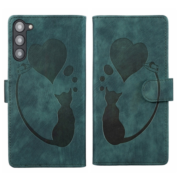 Pen Heart Cat Embossed Leather Phone Case, For Samsung Galaxy S23 FE 5G, For Samsung Galaxy A24 4G, For Samsung Galaxy A23 5G, For Samsung Galaxy A34 5G, For Samsung Galaxy A54 5G, For Samsung Galaxy S23 Ultra 5G, For Samsung Galaxy S23+ 5G            ...