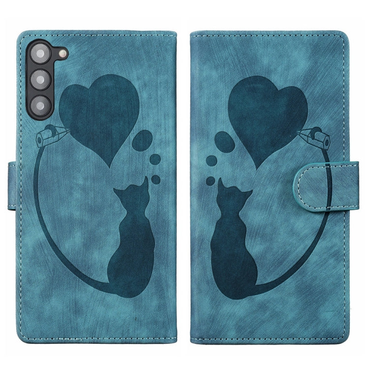 Pen Heart Cat Embossed Leather Phone Case, For Samsung Galaxy S23 FE 5G, For Samsung Galaxy A24 4G, For Samsung Galaxy A23 5G, For Samsung Galaxy A34 5G, For Samsung Galaxy A54 5G, For Samsung Galaxy S23 Ultra 5G, For Samsung Galaxy S23+ 5G            ...