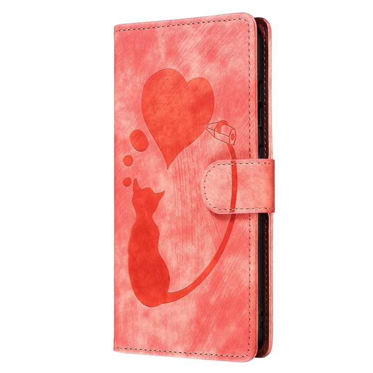 Pen Heart Cat Embossed Leather Phone Case, For Samsung Galaxy S23 FE 5G, For Samsung Galaxy A24 4G, For Samsung Galaxy A23 5G, For Samsung Galaxy A34 5G, For Samsung Galaxy A54 5G, For Samsung Galaxy S23 Ultra 5G, For Samsung Galaxy S23+ 5G            ...
