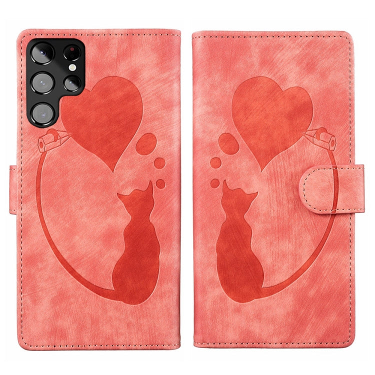 Pen Heart Cat Embossed Leather Phone Case, For Samsung Galaxy A14 5G, For Samsung Galaxy A13 4G / 5G / A04, For Samsung Galaxy A53 5G, For Samsung Galaxy A33 5G, For Samsung Galaxy S22 Ultra 5G, For Samsung Galaxy S22+ 5G, For Samsung Galaxy S22 5G    ...