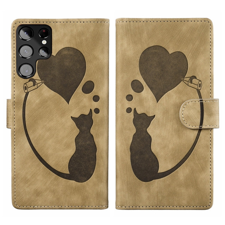 Pen Heart Cat Embossed Leather Phone Case, For Samsung Galaxy A14 5G, For Samsung Galaxy A13 4G / 5G / A04, For Samsung Galaxy A53 5G, For Samsung Galaxy A33 5G, For Samsung Galaxy S22 Ultra 5G, For Samsung Galaxy S22+ 5G, For Samsung Galaxy S22 5G    ...