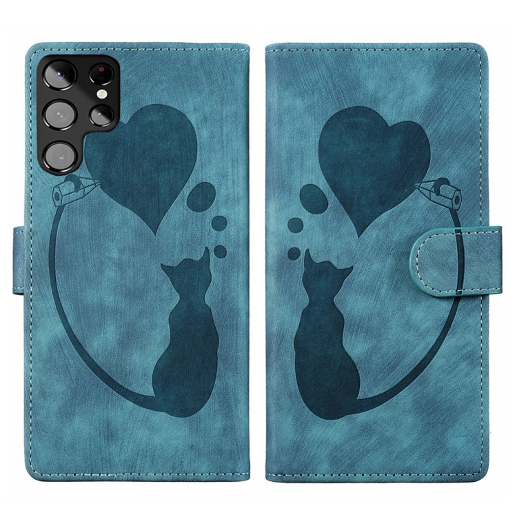 Pen Heart Cat Embossed Leather Phone Case, For Samsung Galaxy A14 5G, For Samsung Galaxy A13 4G / 5G / A04, For Samsung Galaxy A53 5G, For Samsung Galaxy A33 5G, For Samsung Galaxy S22 Ultra 5G, For Samsung Galaxy S22+ 5G, For Samsung Galaxy S22 5G    ...