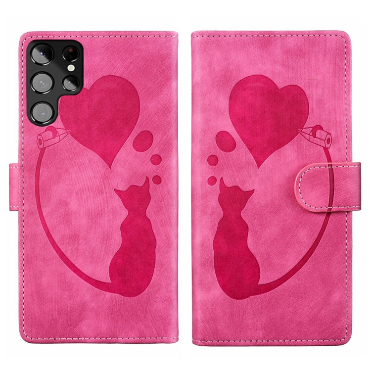 Pen Heart Cat Embossed Leather Phone Case, For Samsung Galaxy A14 5G, For Samsung Galaxy A13 4G / 5G / A04, For Samsung Galaxy A53 5G, For Samsung Galaxy A33 5G, For Samsung Galaxy S22 Ultra 5G, For Samsung Galaxy S22+ 5G, For Samsung Galaxy S22 5G    ...