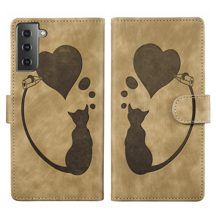 Pen Heart Cat Embossed Leather Phone Case, For Samsung Galaxy A14 5G, For Samsung Galaxy A13 4G / 5G / A04, For Samsung Galaxy A53 5G, For Samsung Galaxy A33 5G, For Samsung Galaxy S22 Ultra 5G, For Samsung Galaxy S22+ 5G, For Samsung Galaxy S22 5G    ...