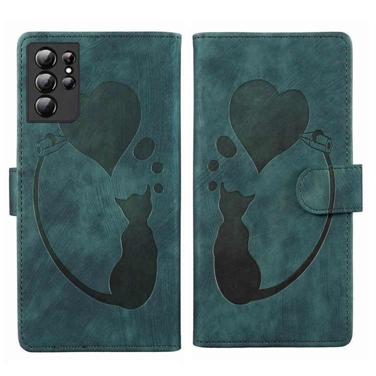 Pen Heart Cat Embossed Leather Phone Case, For Samsung Galaxy S21 FE 5G, For Samsung Galaxy A32 5G, For Samsung Galaxy S21 5G, For Samsung Galaxy S21+ 5G, For Samsung Galaxy S21 Ultra 5G, For Samsung Galaxy S20 FE 5G