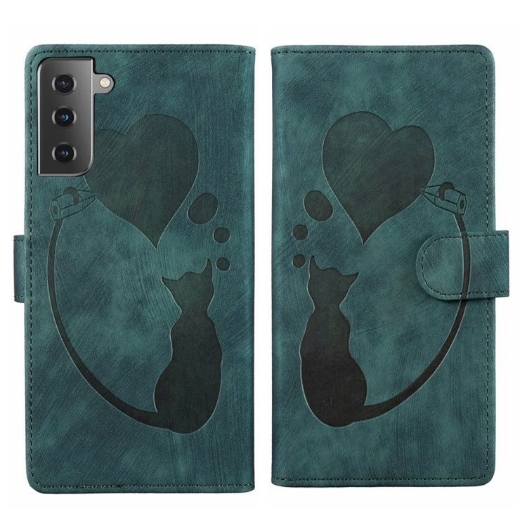 Pen Heart Cat Embossed Leather Phone Case, For Samsung Galaxy S21 FE 5G, For Samsung Galaxy A32 5G, For Samsung Galaxy S21 5G, For Samsung Galaxy S21+ 5G, For Samsung Galaxy S21 Ultra 5G, For Samsung Galaxy S20 FE 5G