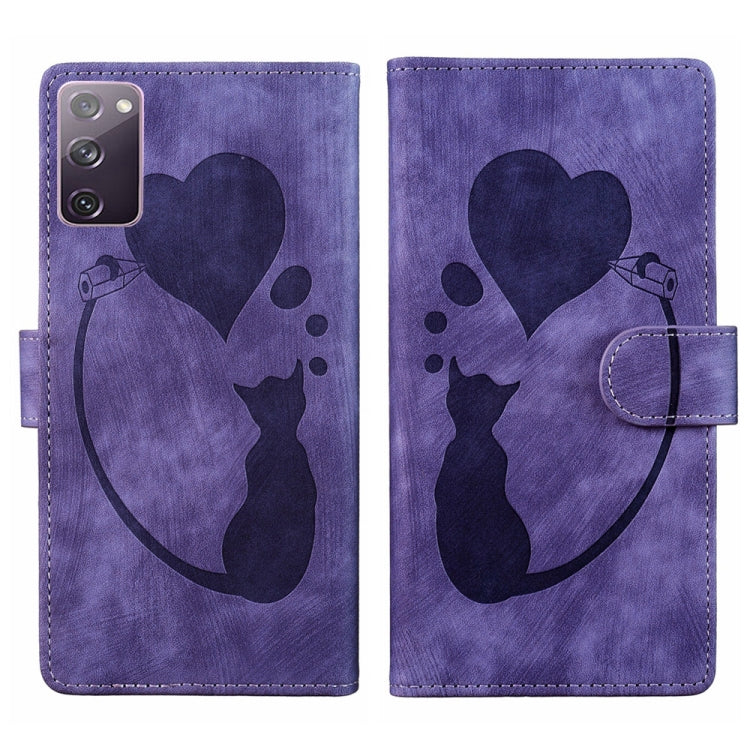 Pen Heart Cat Embossed Leather Phone Case, For Samsung Galaxy S21 FE 5G, For Samsung Galaxy A32 5G, For Samsung Galaxy S21 5G, For Samsung Galaxy S21+ 5G, For Samsung Galaxy S21 Ultra 5G, For Samsung Galaxy S20 FE 5G